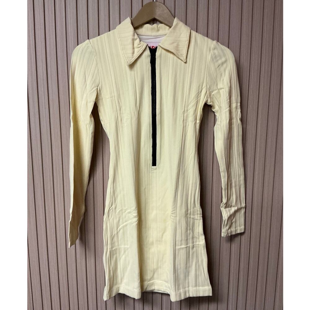 Solid & Striped Ribbed-knit Long Sleeve Mini Dress In Blonde Rib Size XS - Picture 2 of 7